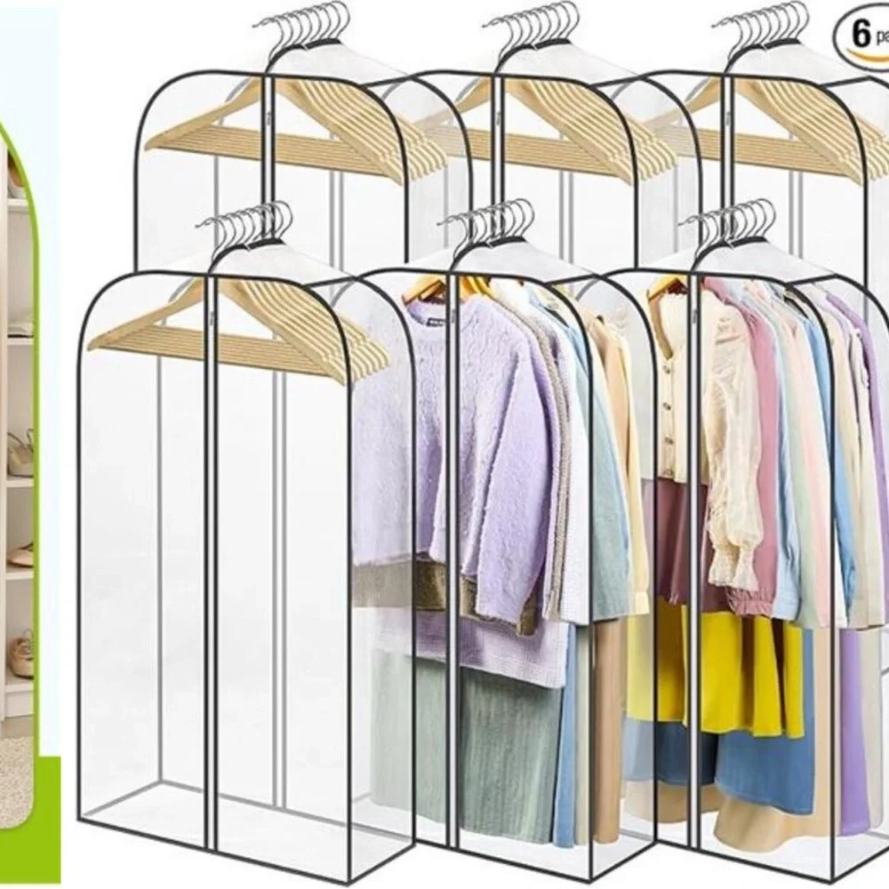 Clear Garment Bags 6 Pack Clothes Storage Dustproof Zipper Closet Coat Dress Sui